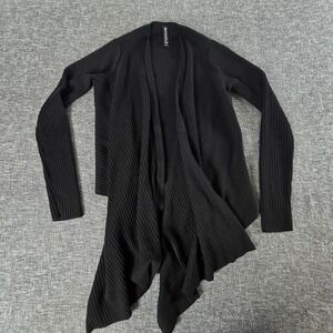 Athleta Black Ribbed Waterfall Cardigan Sweater Duster Size S Merino Wool Blend